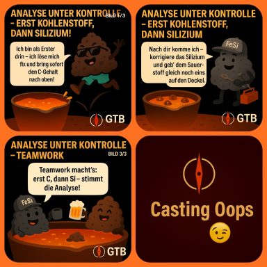 Gießereicartoon: typische Fehlerbilder und Oops-Momente im Guss.